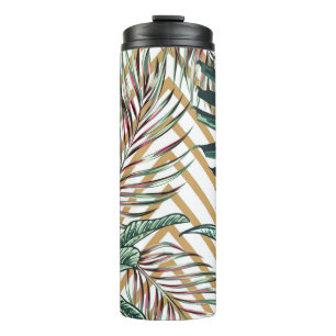 Beautiful seamless floral pattern background with thermal tumbler