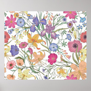 Beautiful seamless floral pattern . Flower illustr Poster