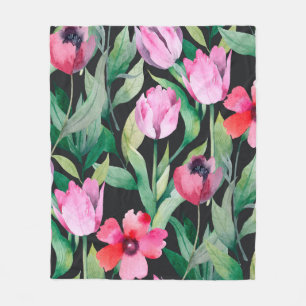 Beautiful seamless floral pattern with watercolor fleece blanket