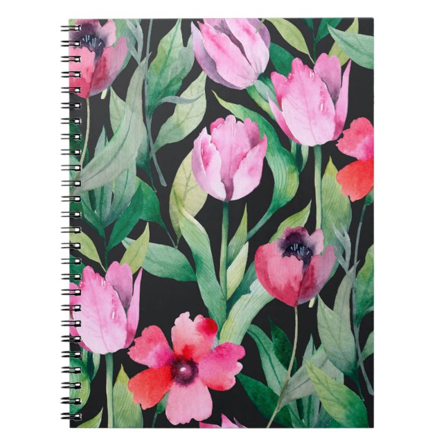 Beautiful seamless floral pattern with watercolor  notebook (Front)