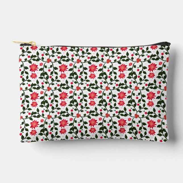 Beautiful seamless floral vine cherry pattern accessory pouch (Front)