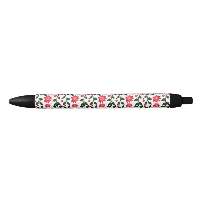 Beautiful seamless floral vine cherry pattern black ink pen (Front)