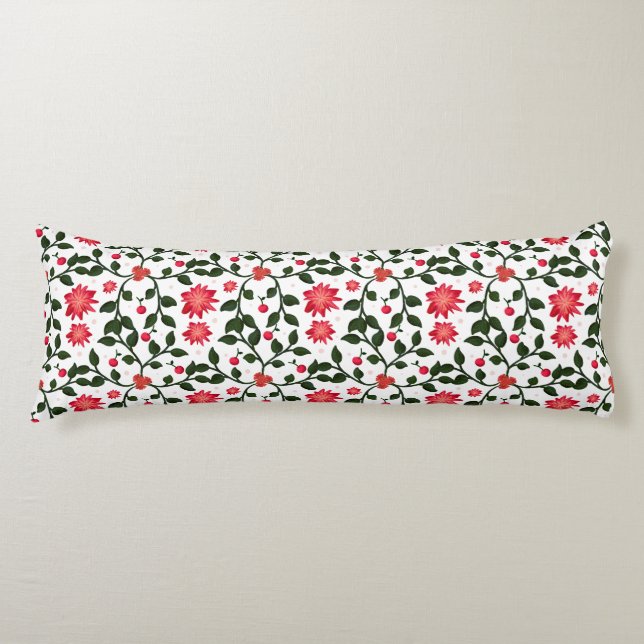 Beautiful seamless floral vine cherry pattern body cushion (Front)