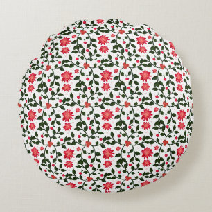 Beautiful seamless floral vine cherry pattern round cushion