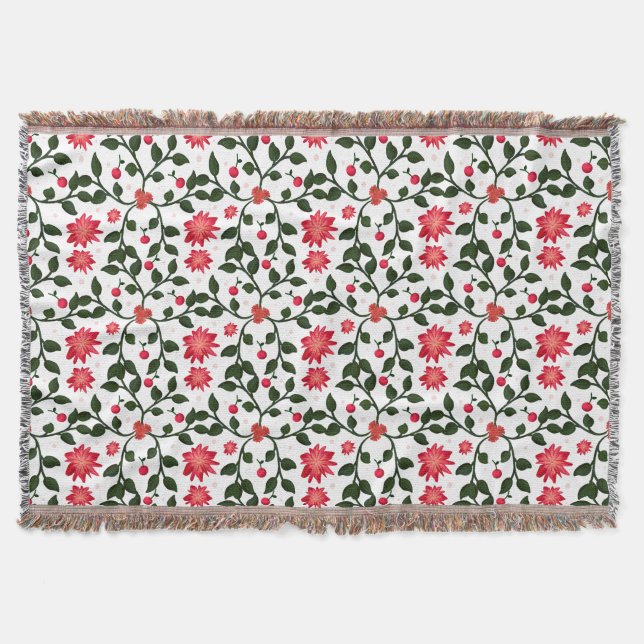 Beautiful seamless floral vine cherry pattern throw blanket (Front)