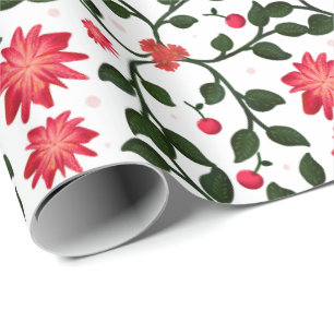 Beautiful seamless floral vine cherry pattern wrapping paper