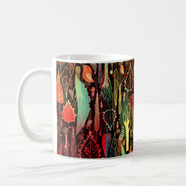 beautiful seamless pattern of autumn leaves and tr coffee mug (Left)