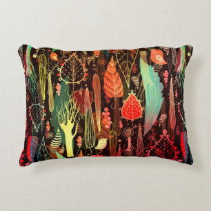 beautiful seamless pattern of autumn leaves and tr decorative cushion