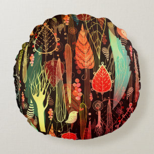 beautiful seamless pattern of autumn leaves and tr round cushion