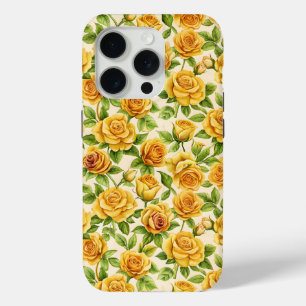 Beautiful Seamless Pattern of Yellow Roses iPhone 15 Pro Case