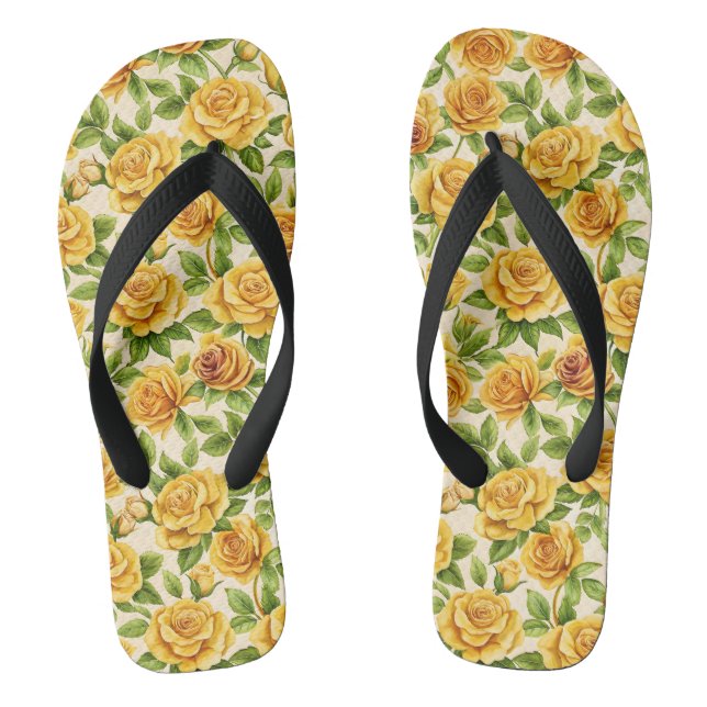 Beautiful Seamless Pattern of Yellow Roses Thongs (Footbed)