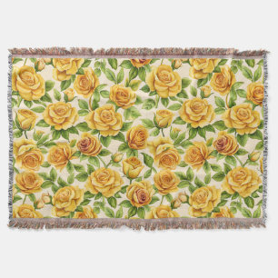 Beautiful Seamless Pattern of Yellow Roses Throw Blanket