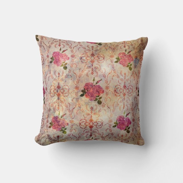 Beautiful seamless pink rose pattern grunge old st cushion (Front)