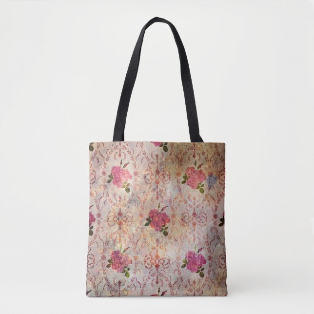 Beautiful seamless pink rose pattern grunge old st tote bag (Front)