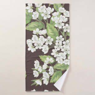 Beautiful seamless spring pattern with green branc bath towel