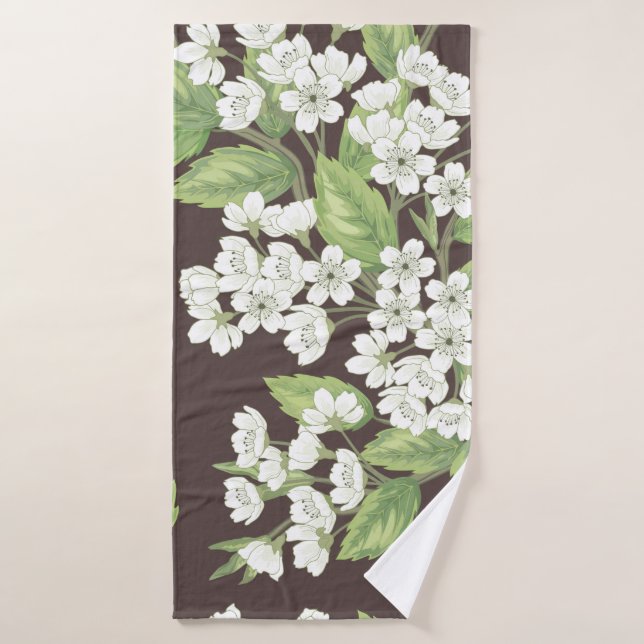 Beautiful seamless spring pattern with green branc bath towel (Bath Towel)