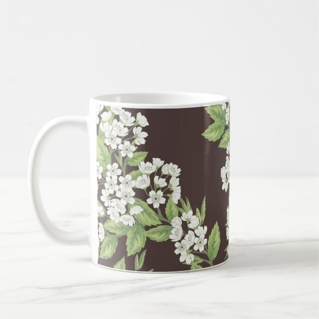 Beautiful seamless spring pattern with green branc coffee mug (Left)