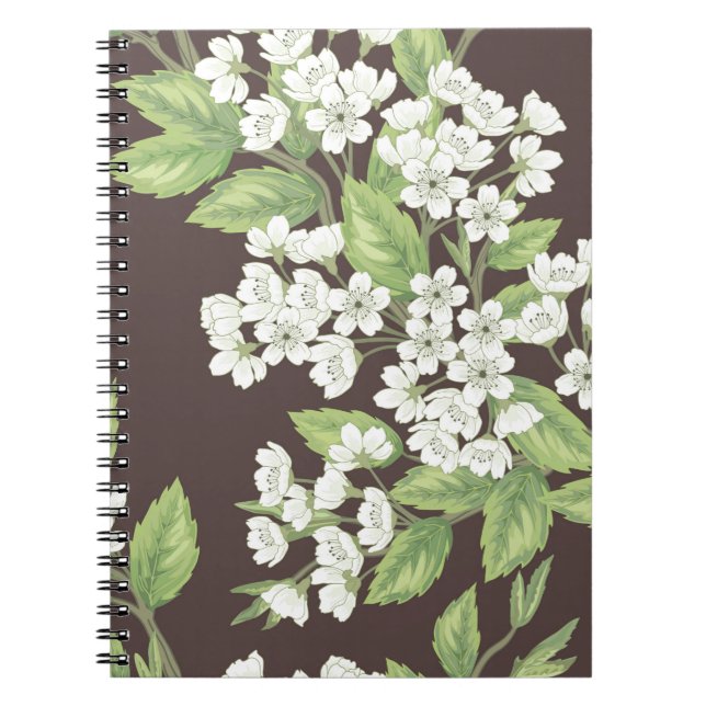 Beautiful seamless spring pattern with green branc notebook (Front)