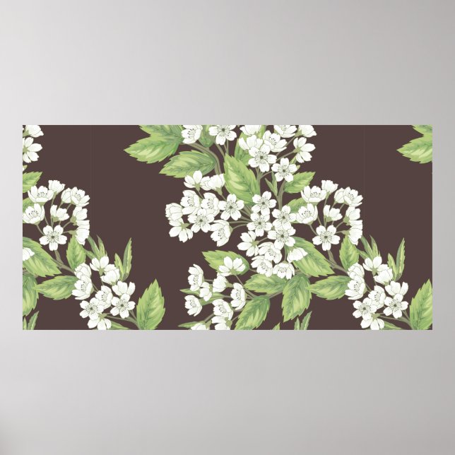 Beautiful seamless spring pattern with green branc poster (Front)