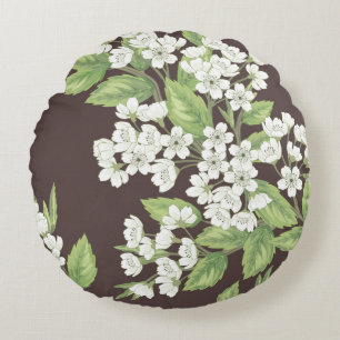 Beautiful seamless spring pattern with green branc round cushion