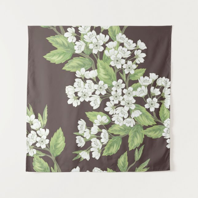 Beautiful seamless spring pattern with green branc tapestry (Front)