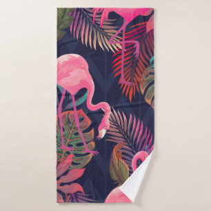 Beautiful seamless tropical pattern with pink flam bath towel