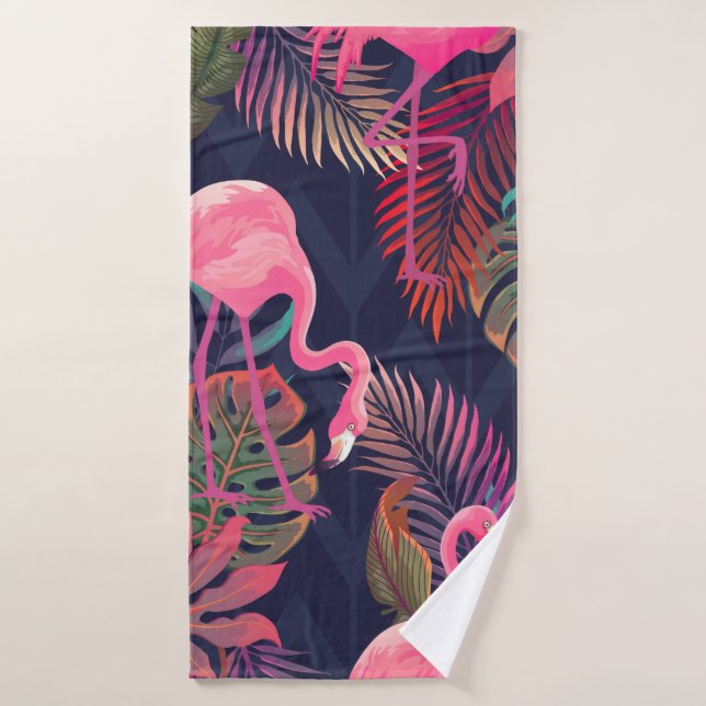 Beautiful seamless tropical pattern with pink flam bath towel (Bath Towel)