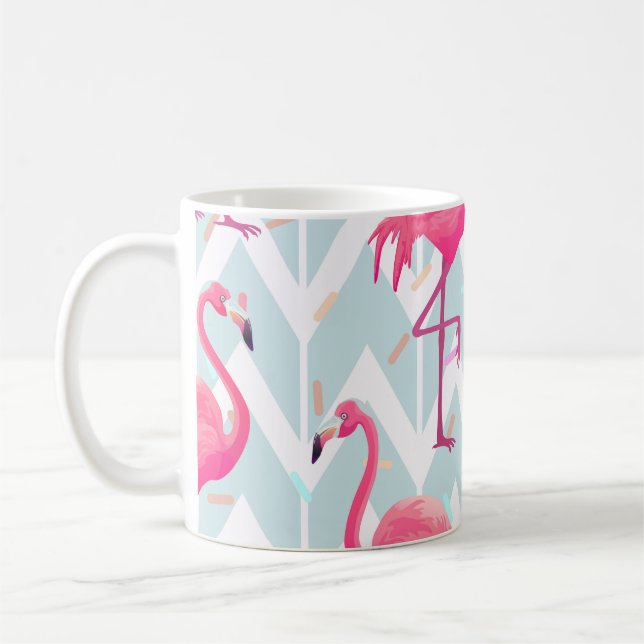 Beautiful seamless tropical pattern with pink flam coffee mug (Left)