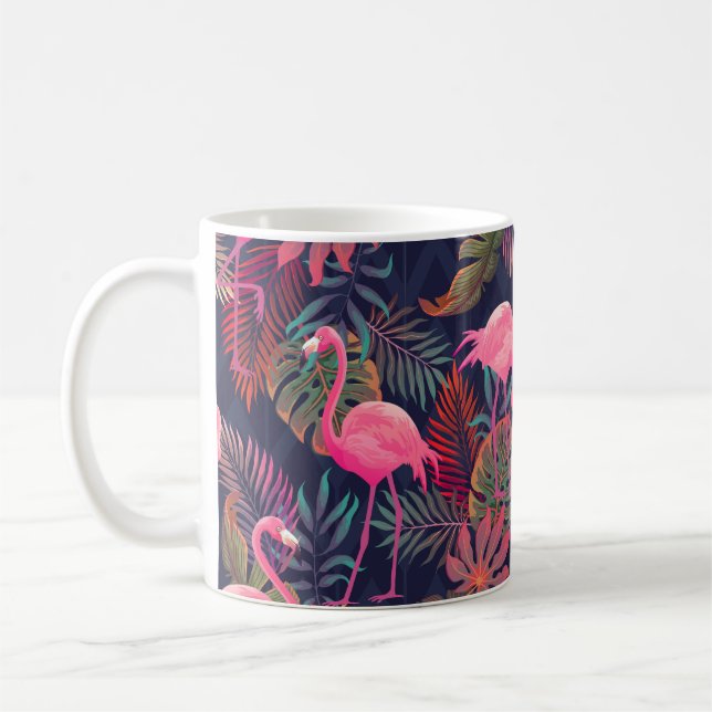 Beautiful seamless tropical pattern with pink flam coffee mug (Left)