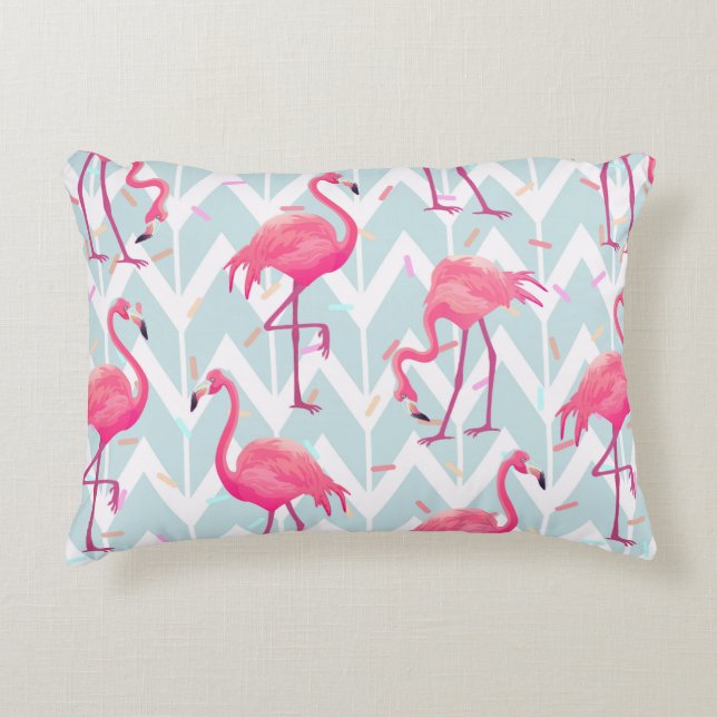 Beautiful seamless tropical pattern with pink flam decorative cushion (Front)
