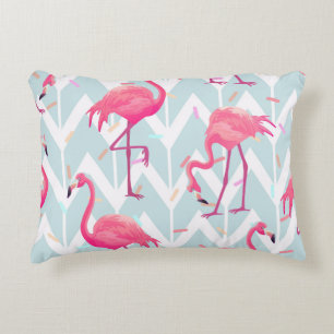 Beautiful seamless tropical pattern with pink flam decorative cushion