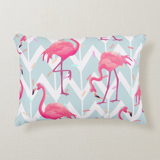 Beautiful seamless tropical pattern with pink flam decorative cushion (Front)