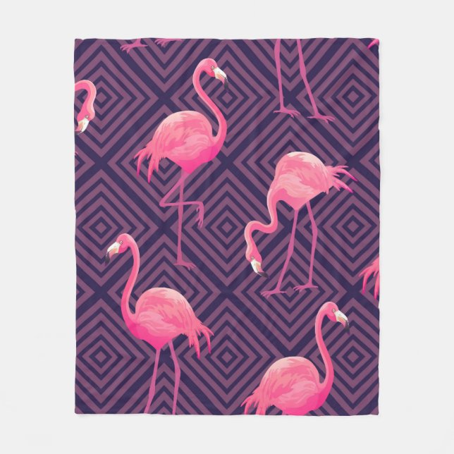 Beautiful seamless tropical pattern with pink flam fleece blanket (Front)