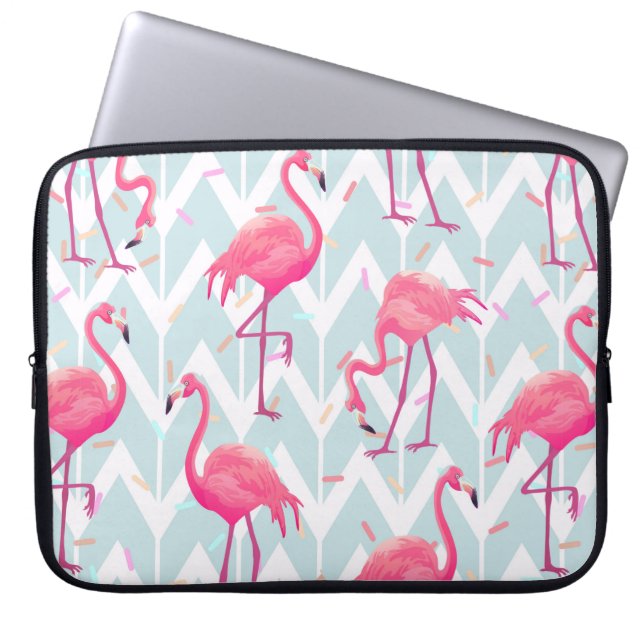 Beautiful seamless tropical pattern with pink flam laptop sleeve (Front)