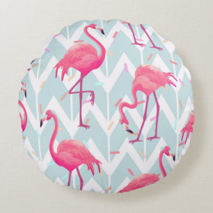 Beautiful seamless tropical pattern with pink flam round cushion