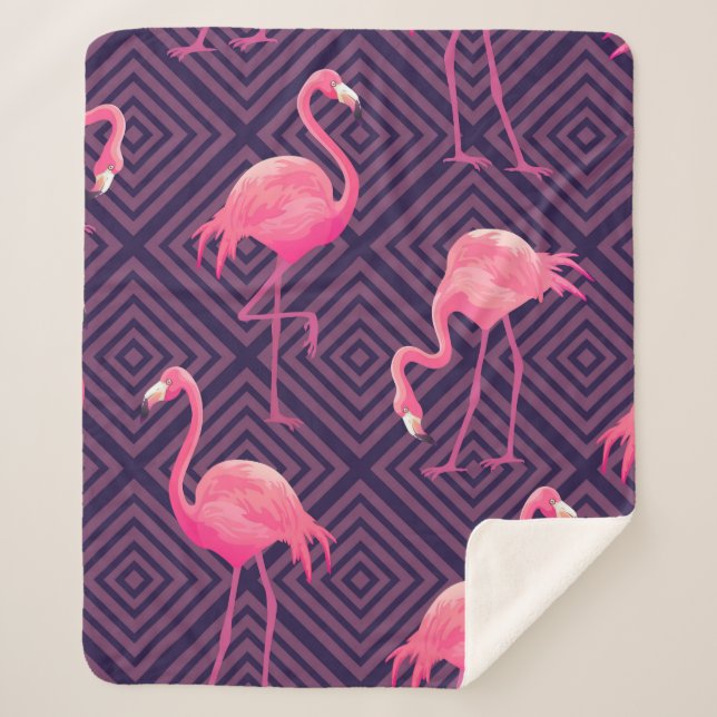 Beautiful seamless tropical pattern with pink flam sherpa blanket (Front)