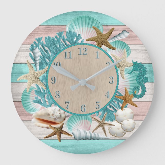 Beautiful Seashell and Beach Design Large Clock (Front)