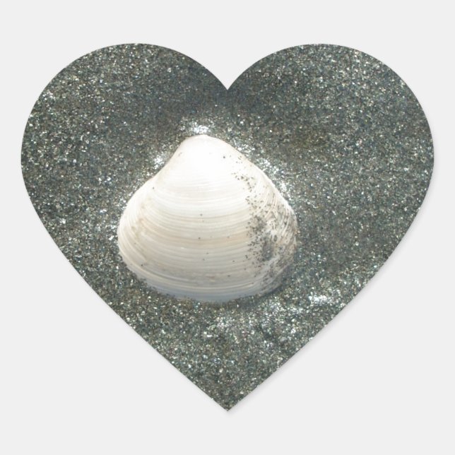 Beautiful Seashell in the Sand: A Salty Souvenir Heart Sticker (Front)