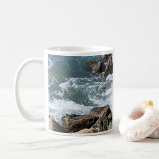 Beautiful Seashore Splashing Water on Rocks Photo Coffee Mug