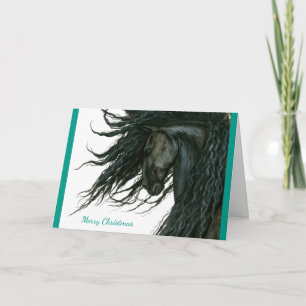 Beautiful Season Greeting Friesian Horse by Bihrle Holiday Card