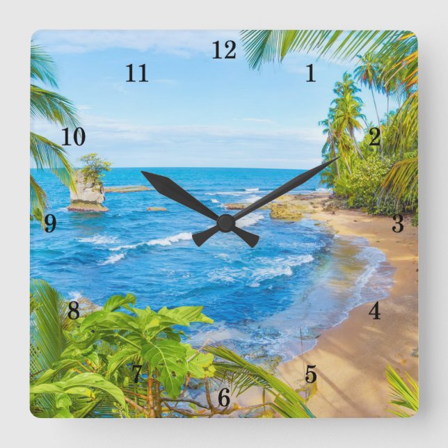 Beautiful Secluded Beach Square Wall Clock (Front)
