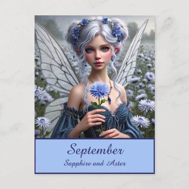 Beautiful September Fairy in Asters Postcard (Front)