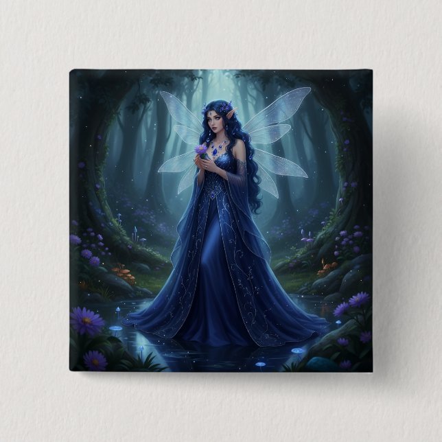 Beautiful September Sapphire Fairy 15 Cm Square Badge (Front)