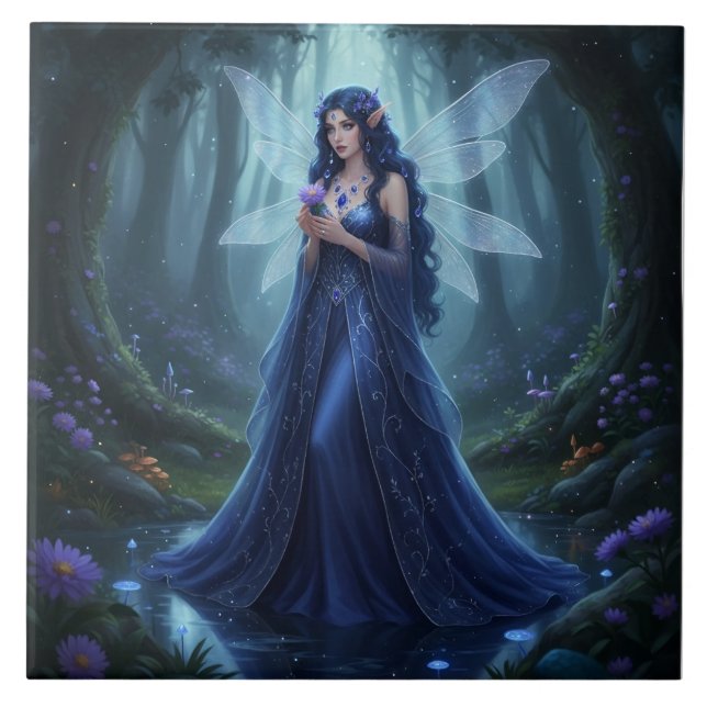 Beautiful September Sapphire Fairy Ceramic Tile (Front)