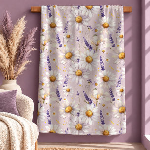 Beautiful Serene White Daisy Lavender Fleece Blank Sherpa Blanket