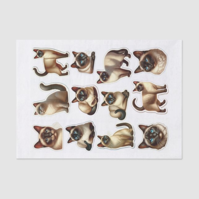 Beautiful Set of Siamese Cats Fussy Cuts Tissue Paper (Front)