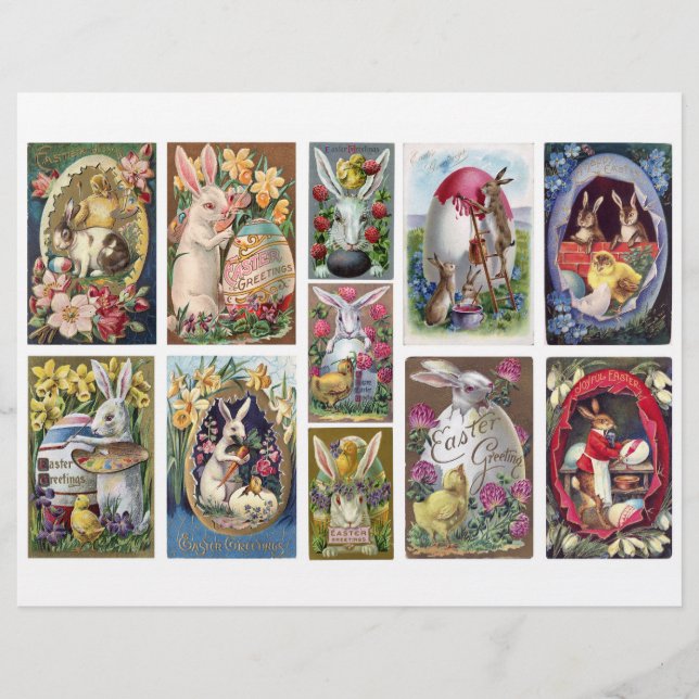 Beautiful set of Vintage Easter Bunny Postcards (Front)