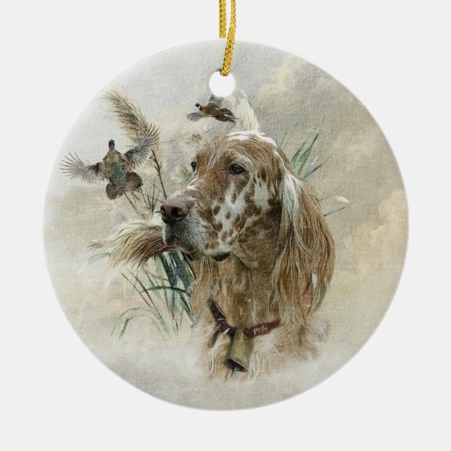 Beautiful Setter with Pheasants , Art Ceramic Ornament (Front)