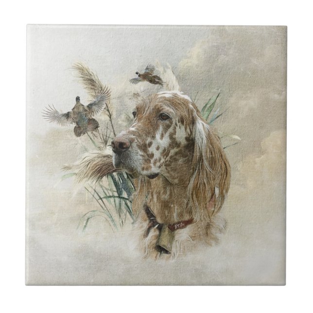 Beautiful Setter with Pheasants , Art Ceramic Tile (Front)
