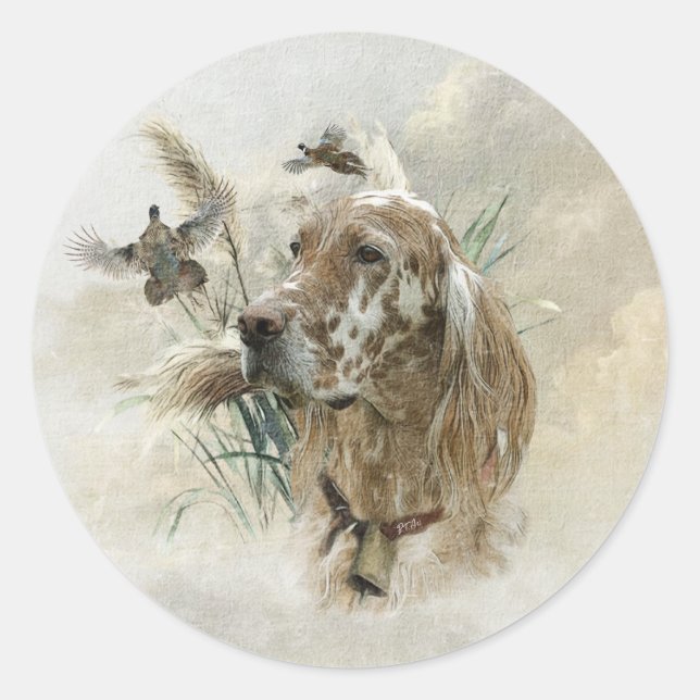 Beautiful Setter with Pheasants , Art Classic Round Sticker (Front)